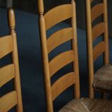 Set of 8 modern Italian dining chairs, beech with woven seats, 1960s.