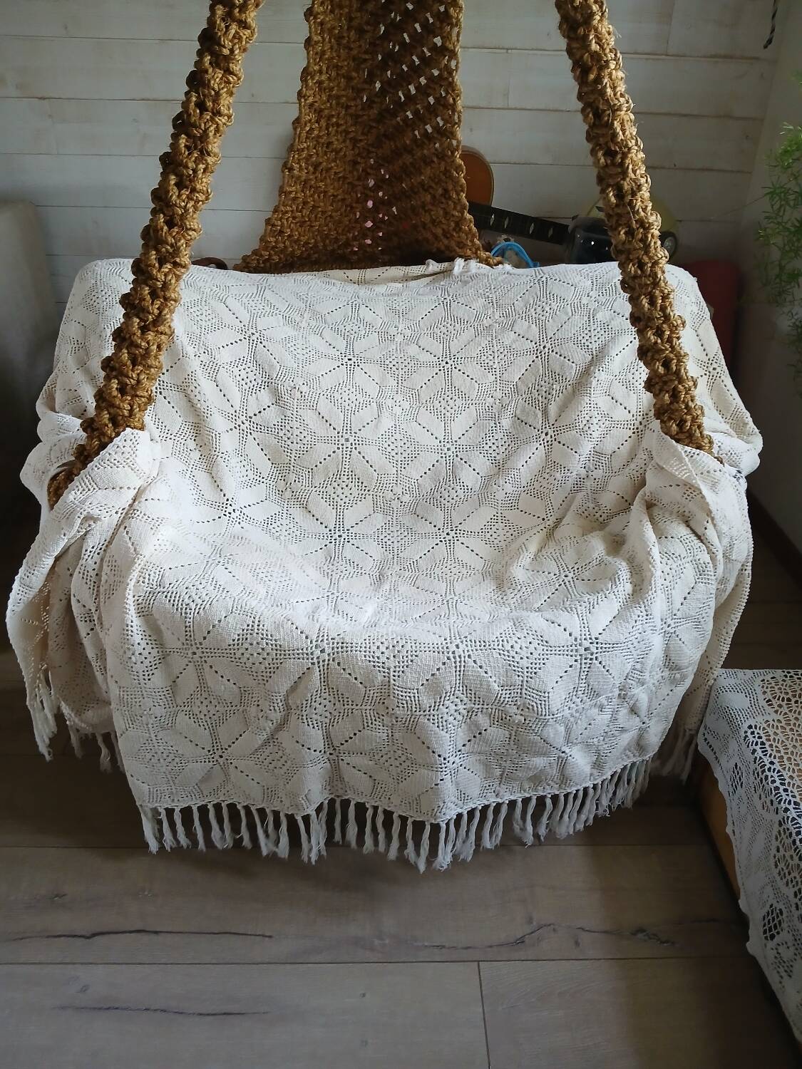 Plaid ancien en crochet fait main