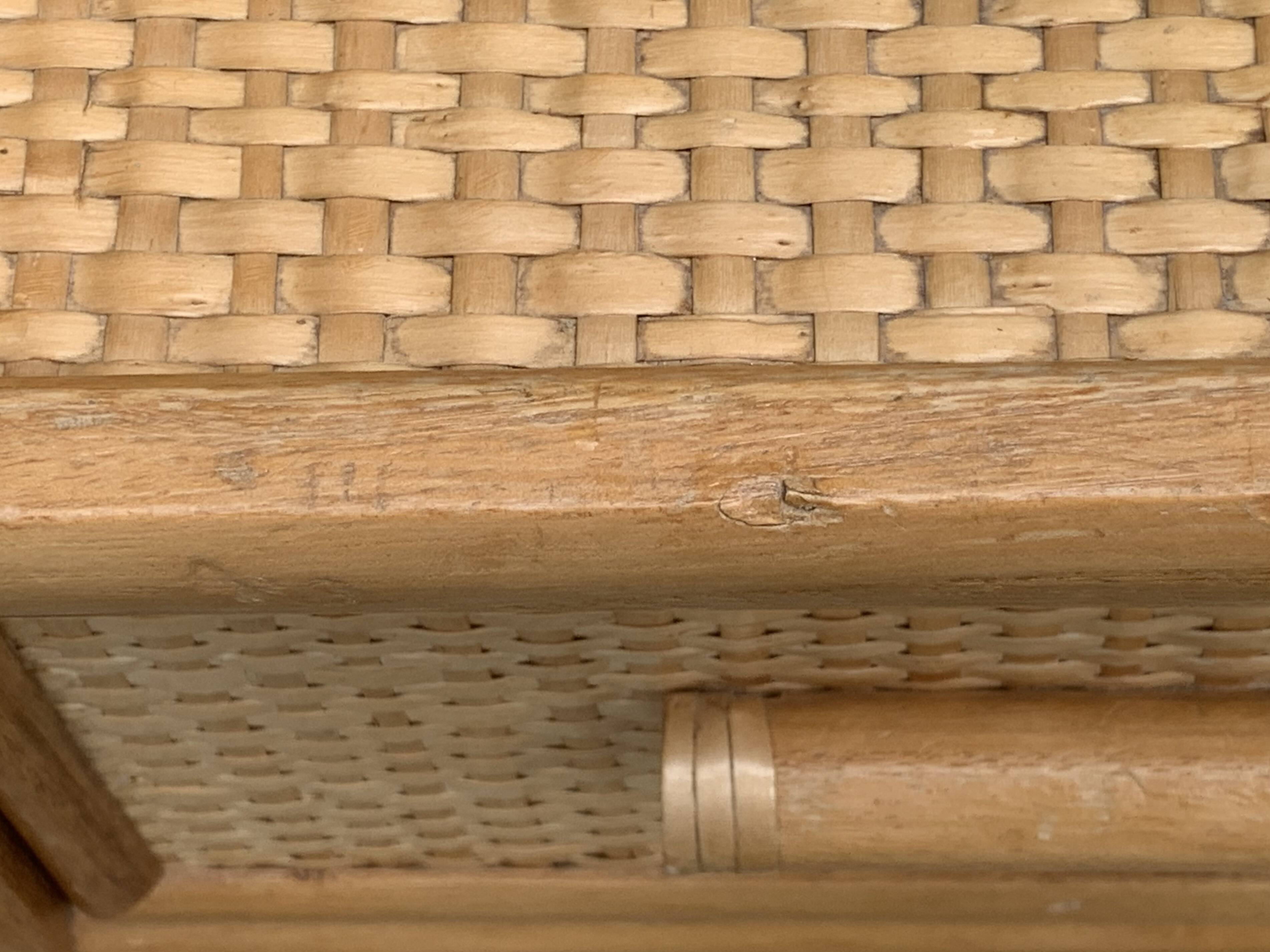 Rattan and woven wicker chest of drawers and mirror, 1970