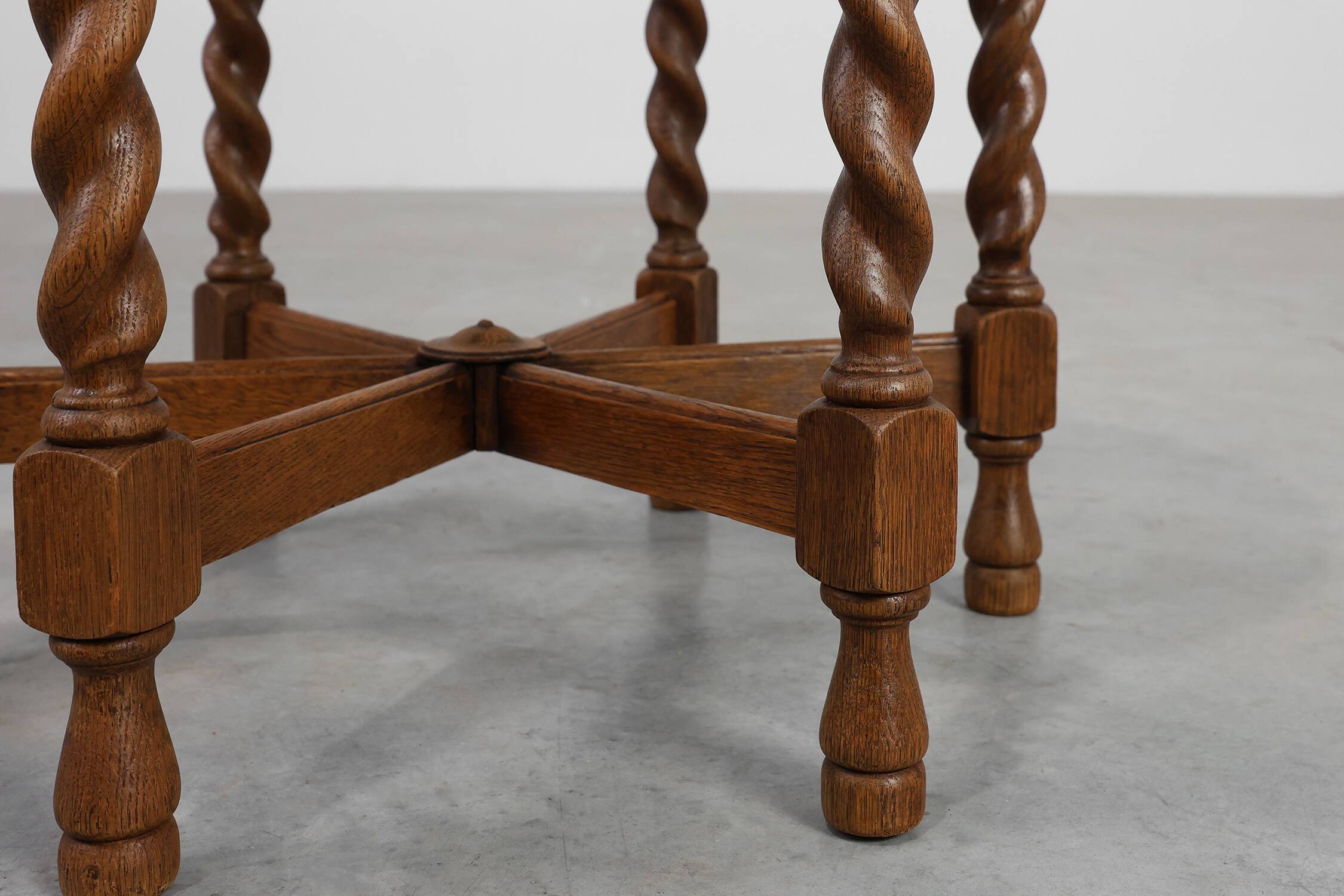 Solid Oak Carved Side Table with Barley-twist legs, France ca. 1890