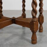 Solid Oak Carved Side Table with Barley-twist legs, France ca. 1890