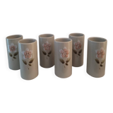 Set of 6 stoneware mazagrans with relief floral decoration – 1980s
