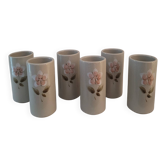 Série de 6 mazagrans en grès à décor floral en relief – années 1980