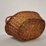 Vintage rattan basket with handle 1960's