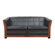 Art Deco  black leather 2.5-seater design sofa with beautiful woodwork