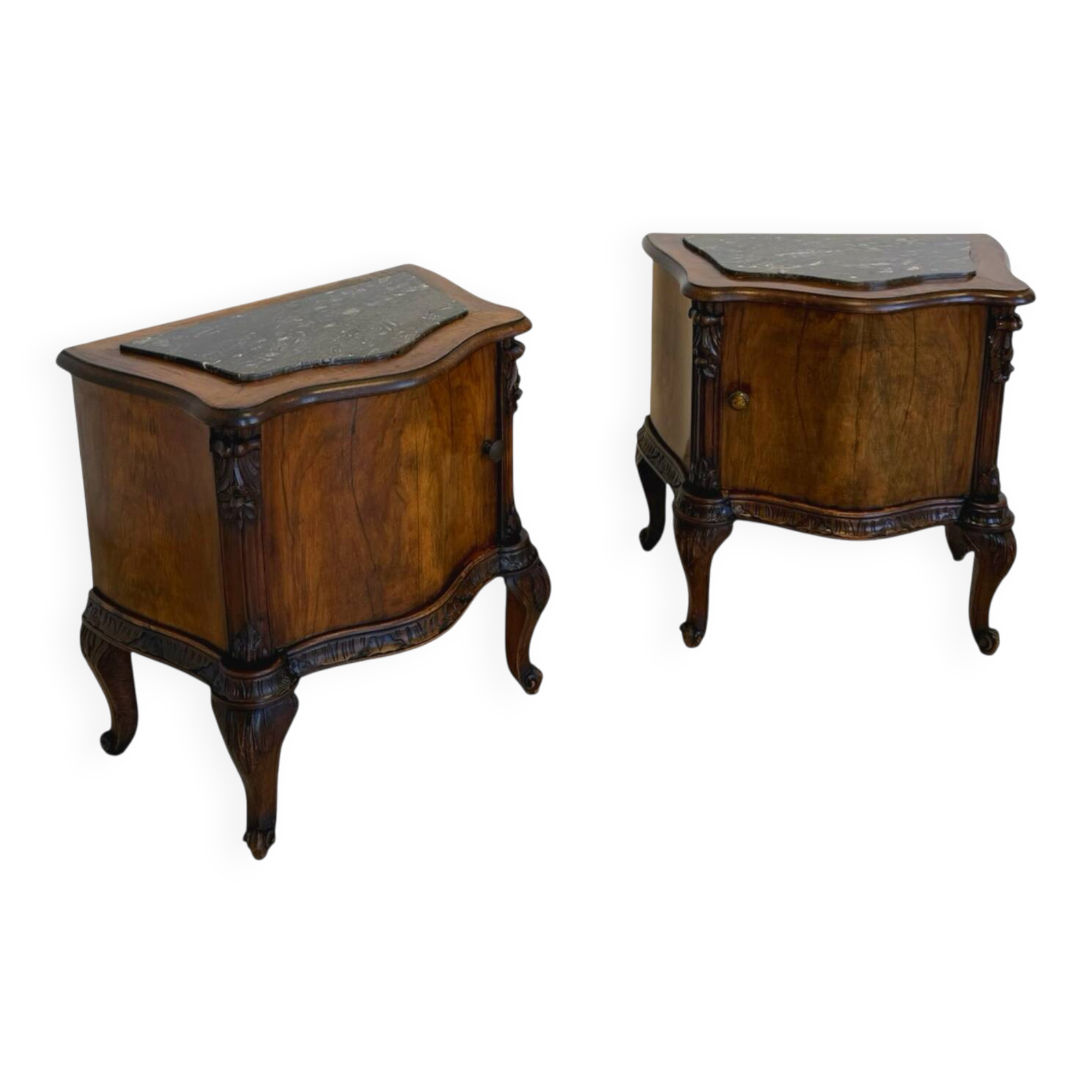 serpentine nightstands in walnut Art Deco