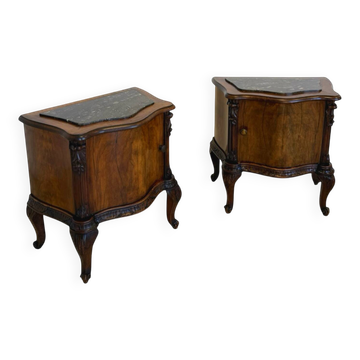 serpentine nightstands in walnut Art Deco