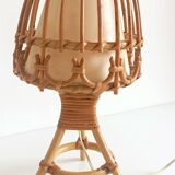 Midcentury Bamboo and Rattan Table Lamp, Attributed to Louis Sognot
