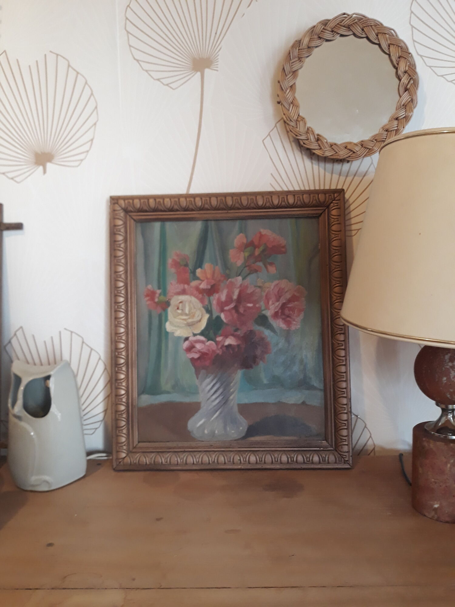 Huile sur carton bouquet de fleurs vintage