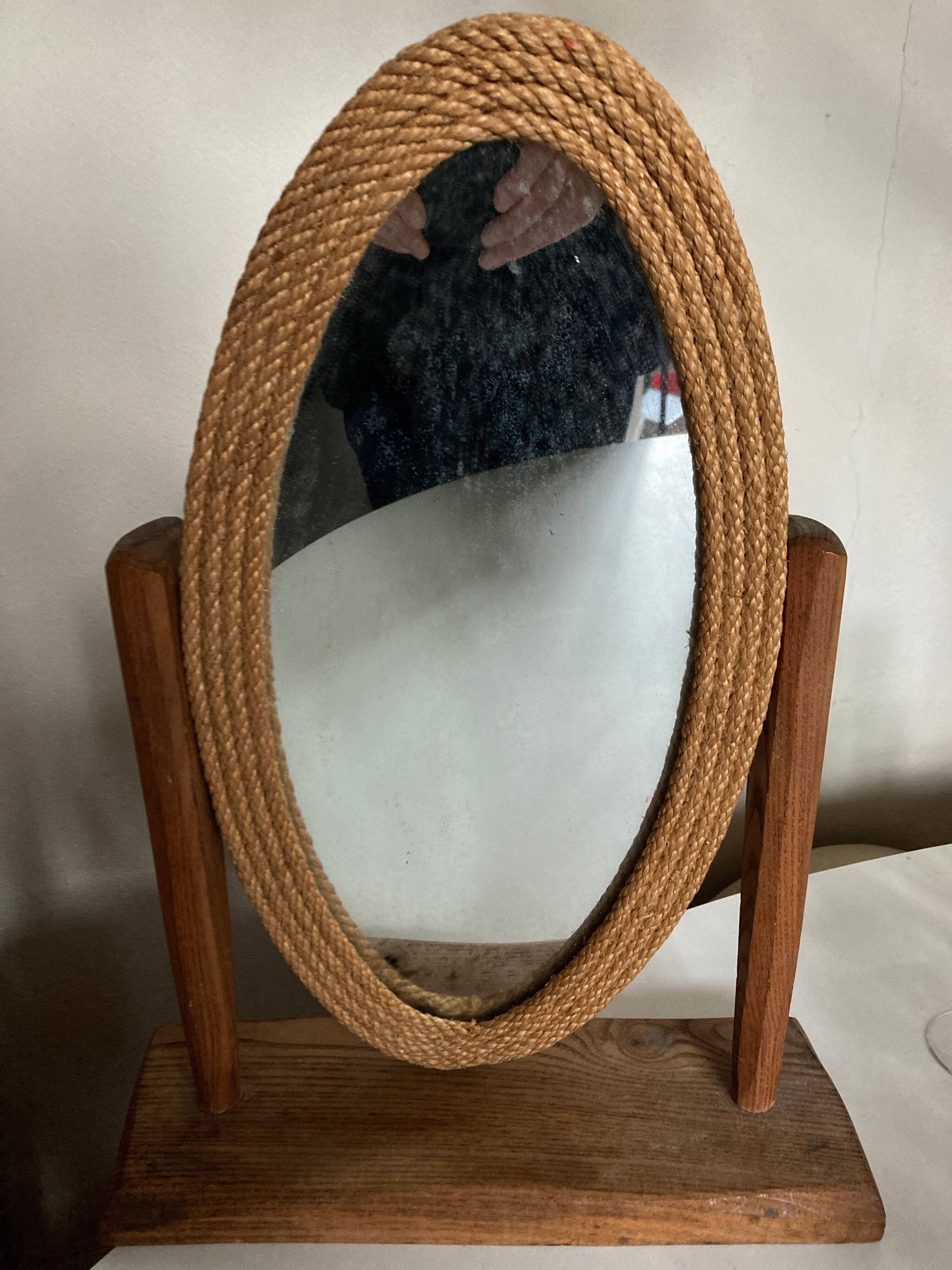 Produit BHV  Miroir de table en corde et bois brut 1970