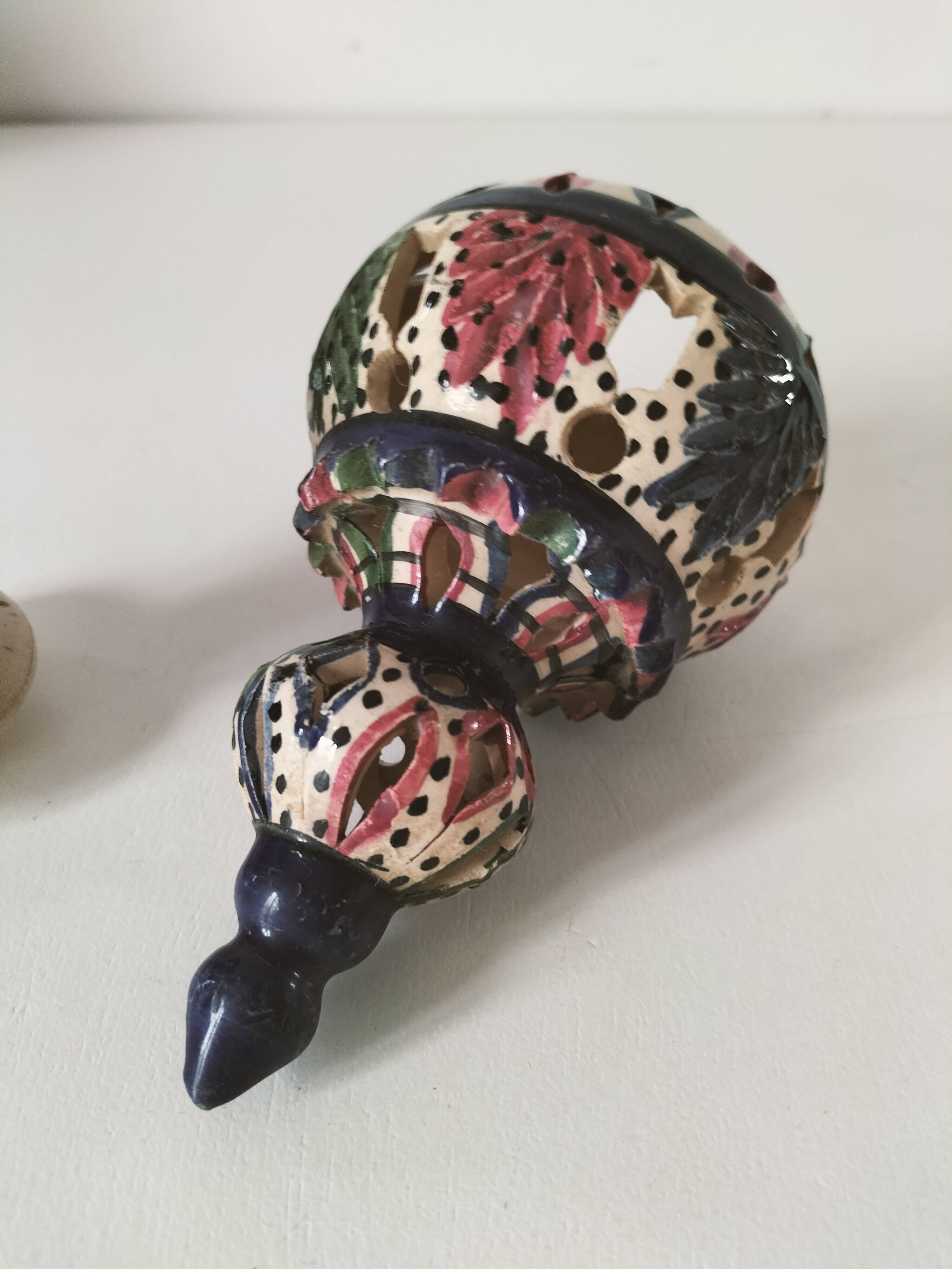 Openwork glazed ceramic candlestick-lantern – Tunisia, 1960s–1980s