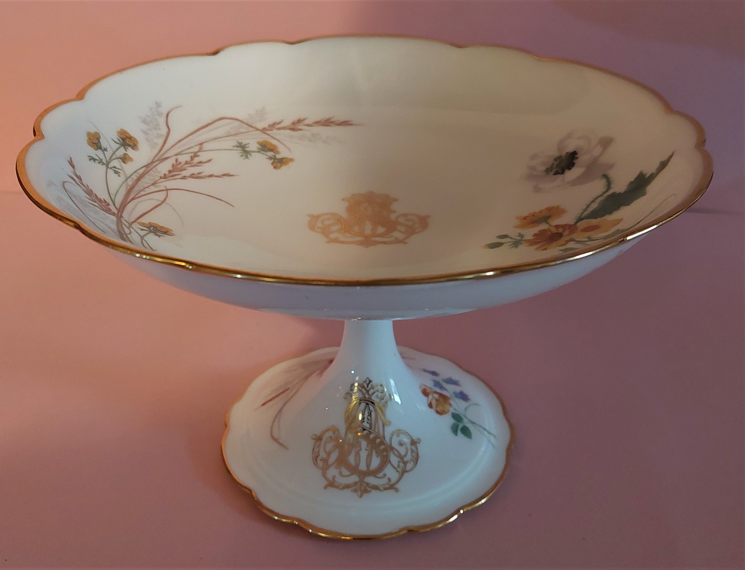 Porcelain compotier monogram gold store of the iron bridge Paris