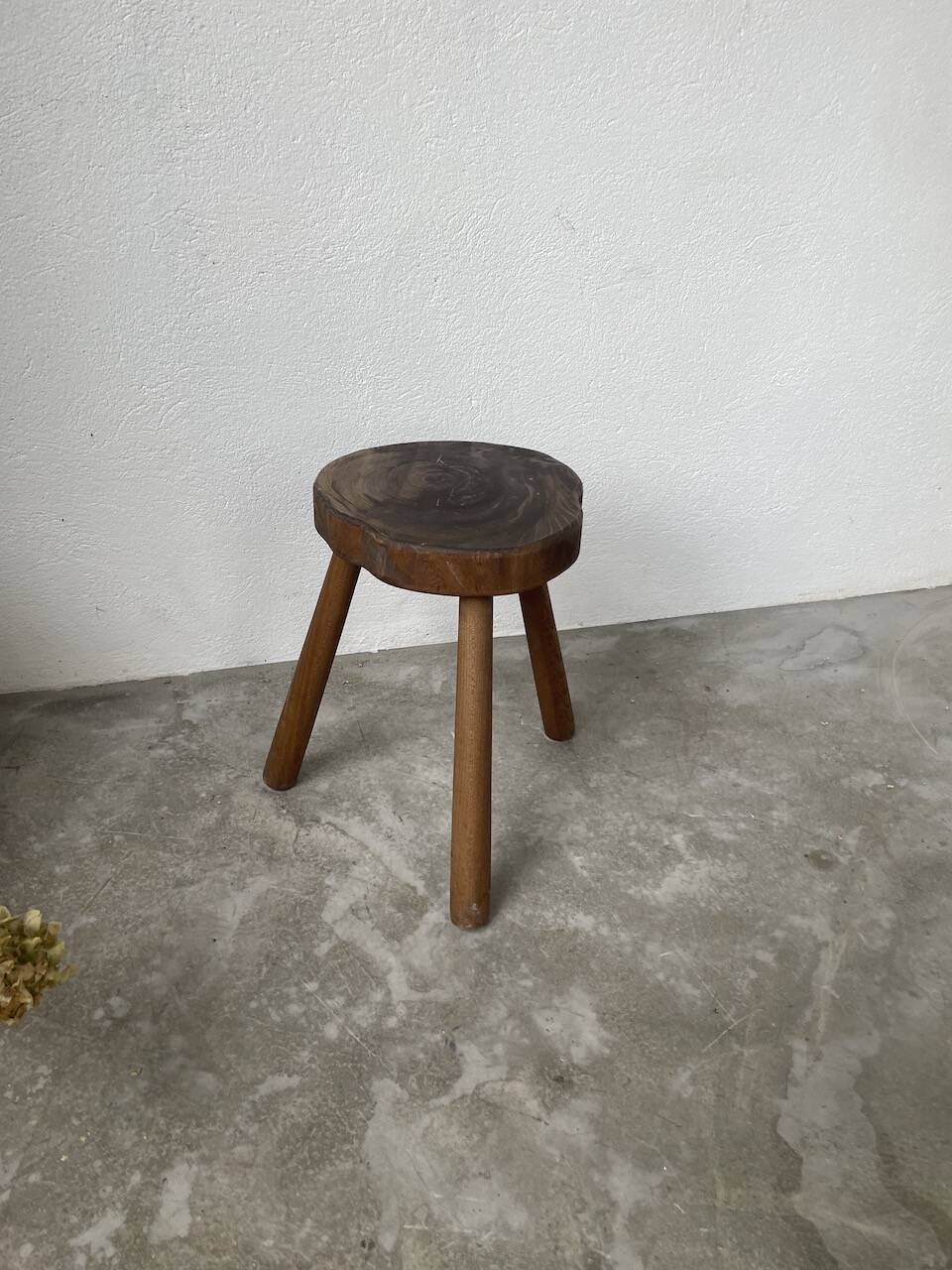 50s tripod oak stool