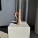 Large antique handmade stoneware candlestick H20