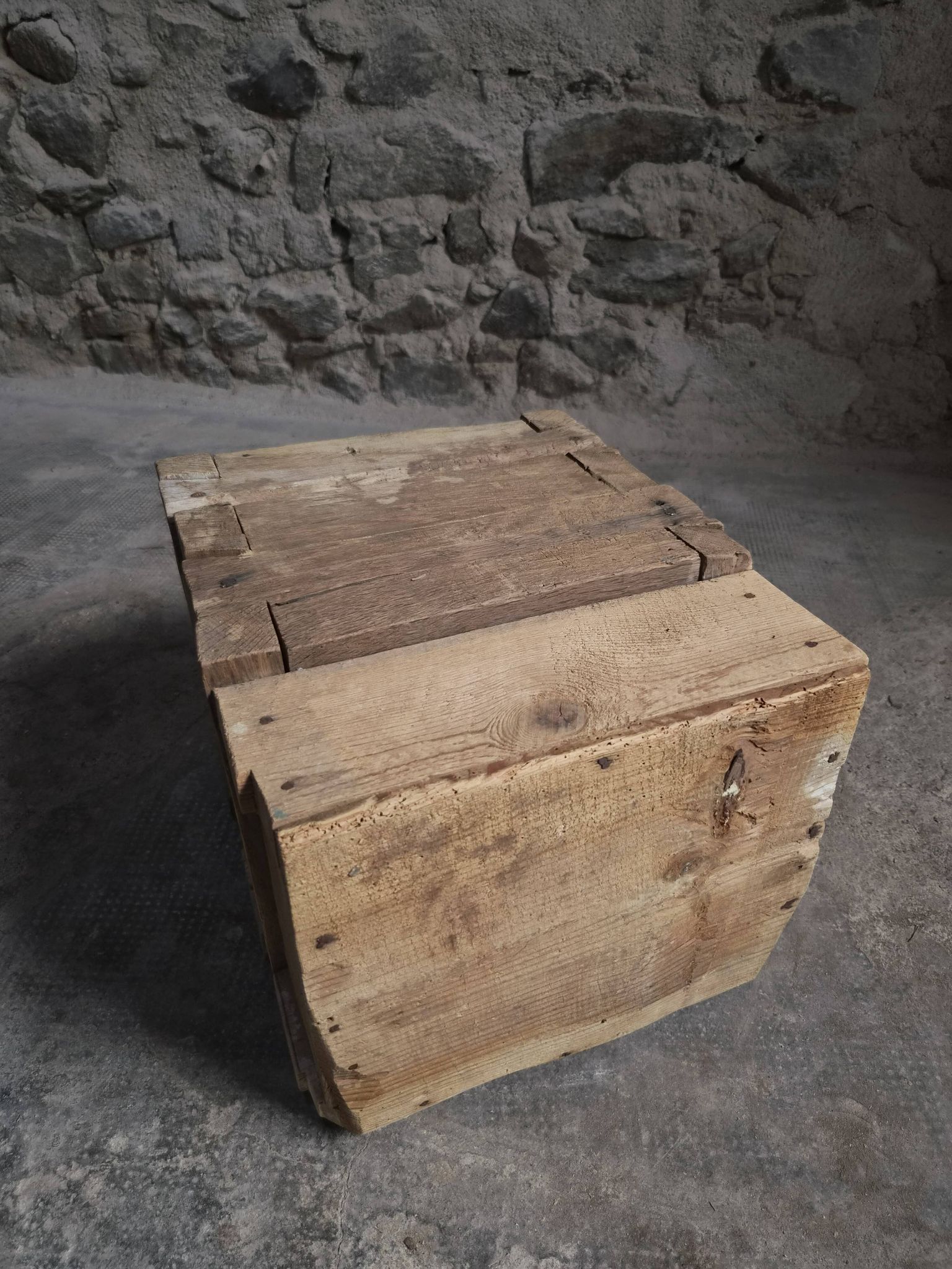 French antique oak safe, lockable rustic chest, circa 1750–1850.