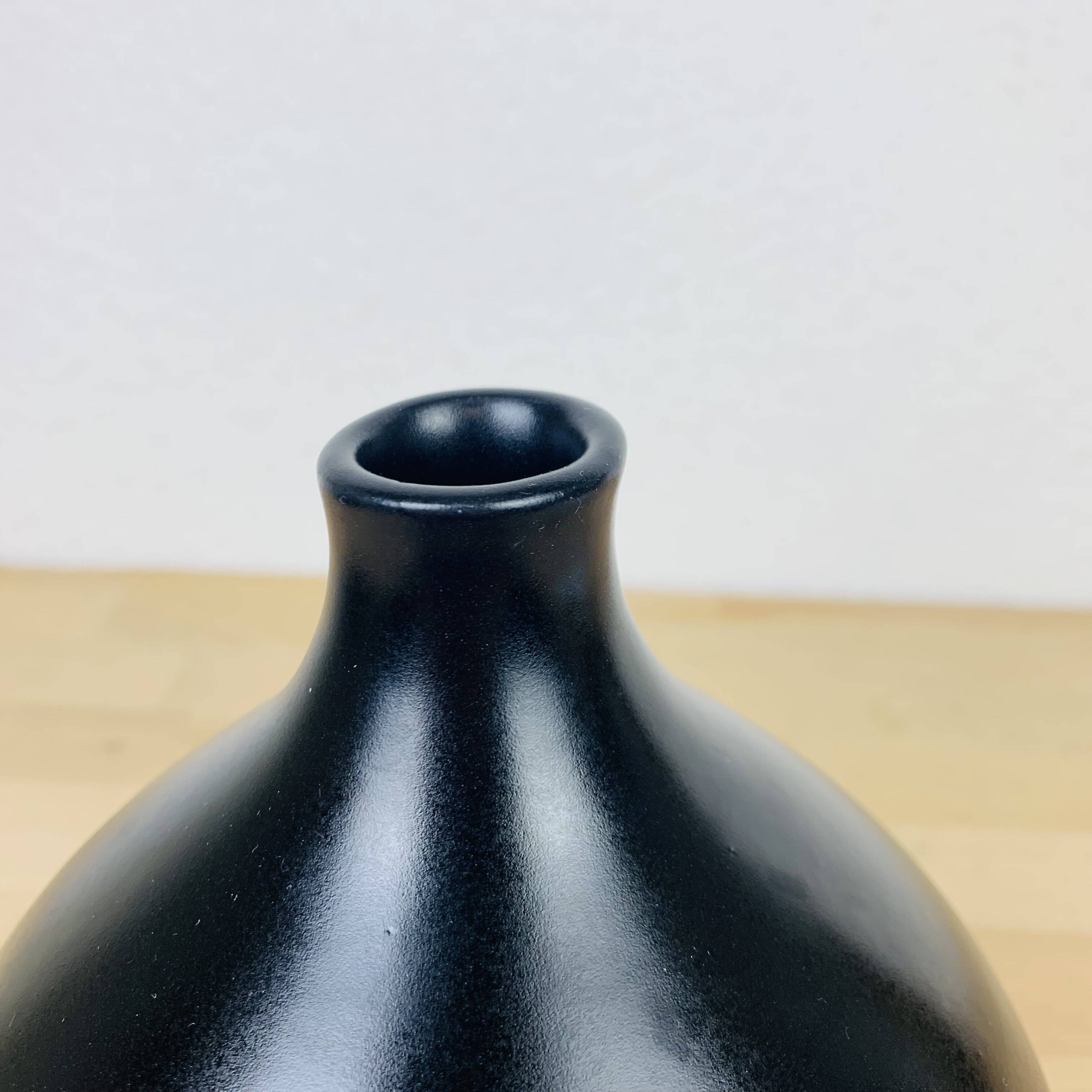 Vintage black ceramic fig vase