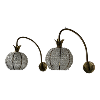 Pair of hollywood regency pine apple wall sconces by emil stejnar for rupert nikoll, austria 1960s