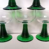 6 glasses Alsace wine pied torsade vert