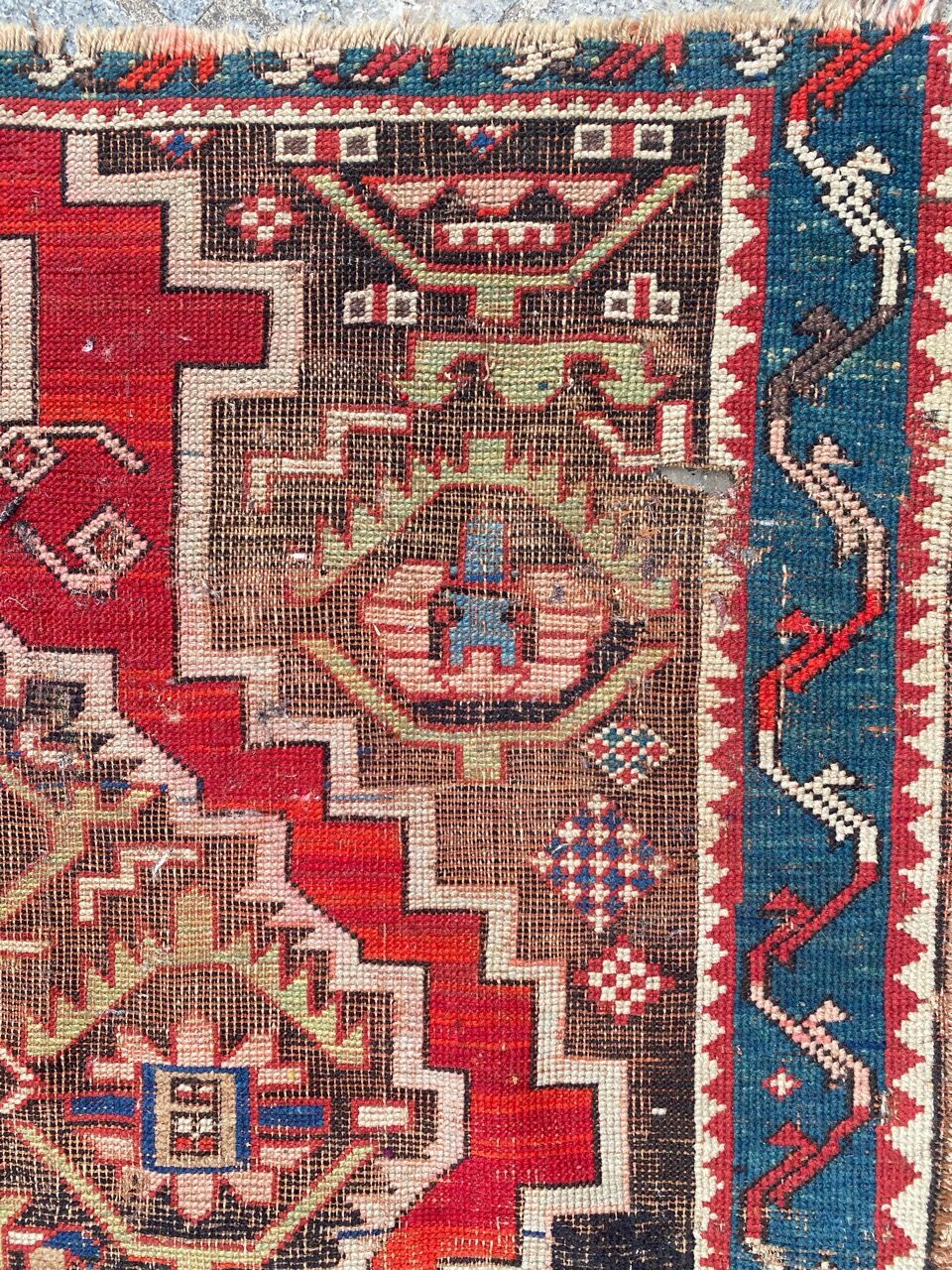 Ancient Caucasian carpet Karabakh handmade 115x270 cm