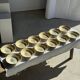 Set of 12 beige, pink, and blue deep plates from Digoin Sarreguemines, vintage.