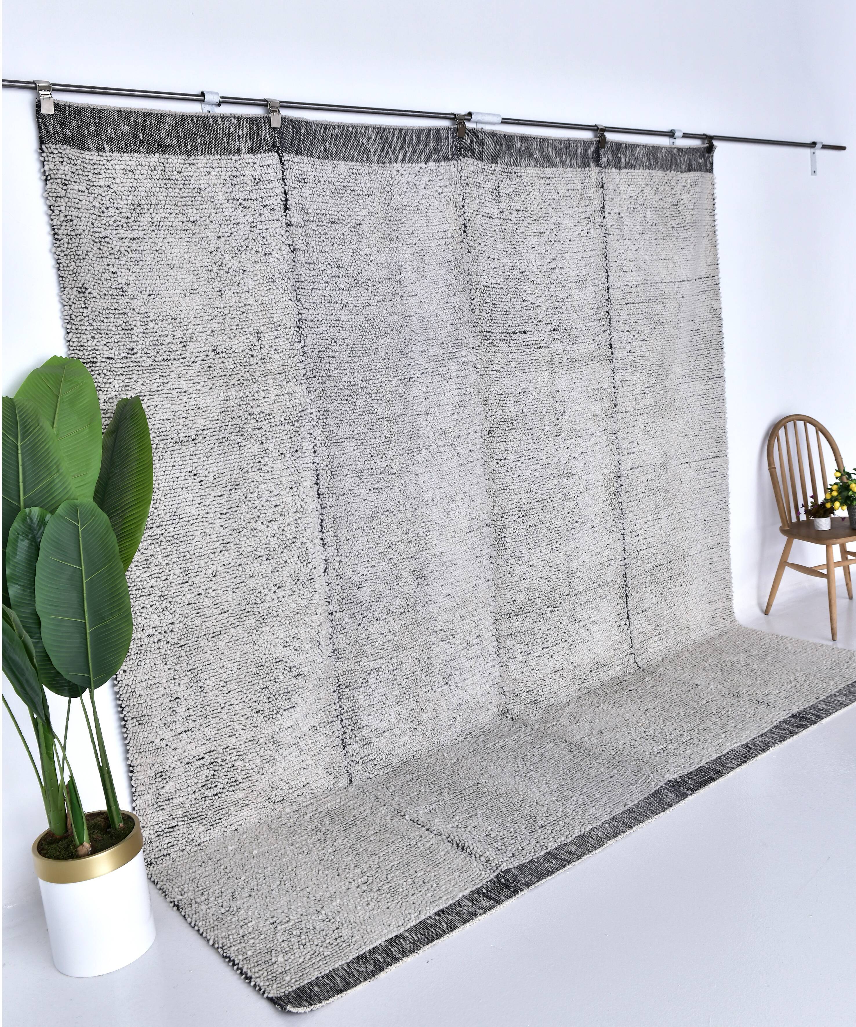 9x10 White Black %100 Wool Turkish Vintage Rug 277x296Cm