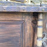 Large wall shelf with 2 wooden and brass shelves.