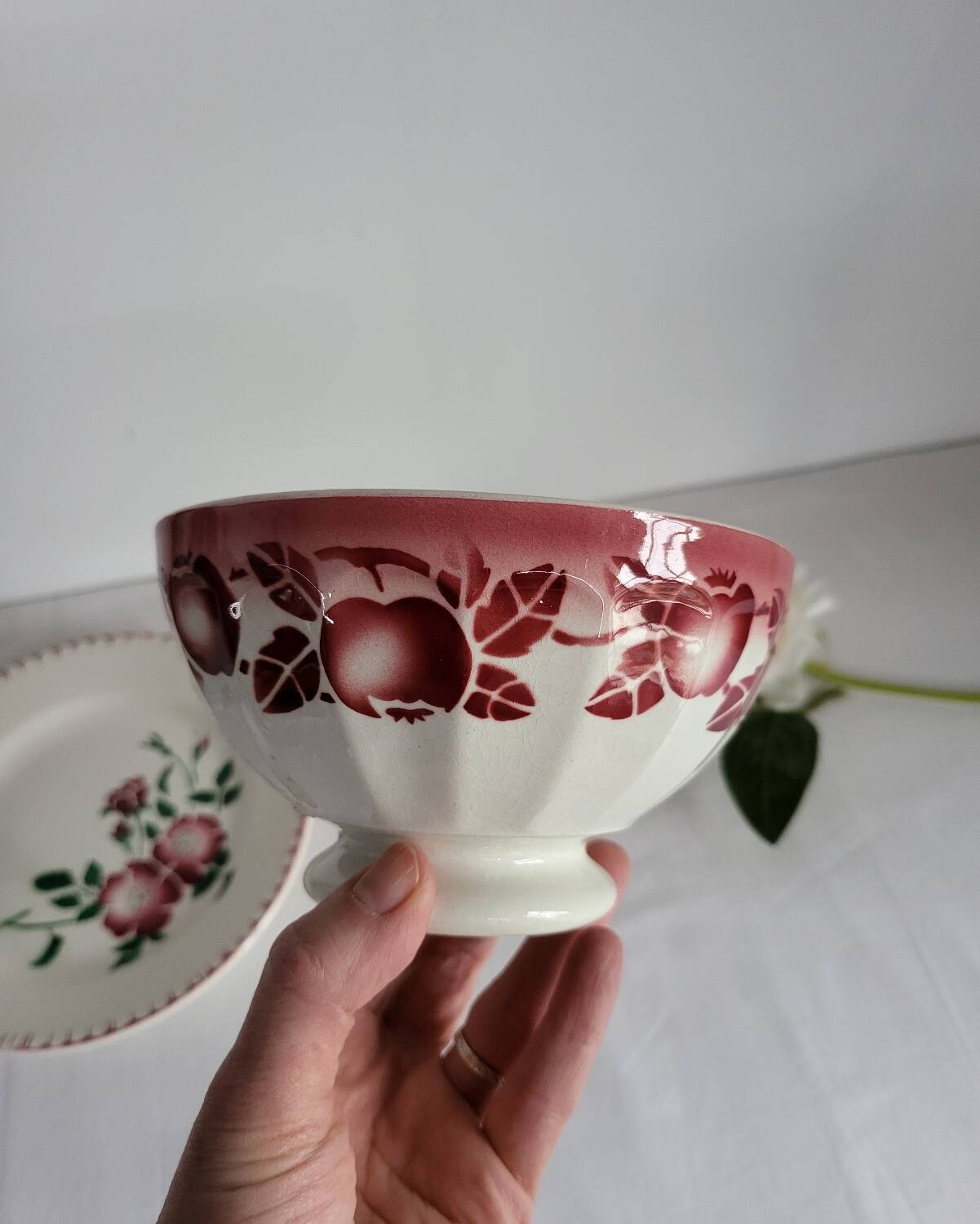 Antique faceted earthenware bowl, Digoin Badonviller