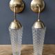 Old pair of vintage wall lamps gold metal and glass