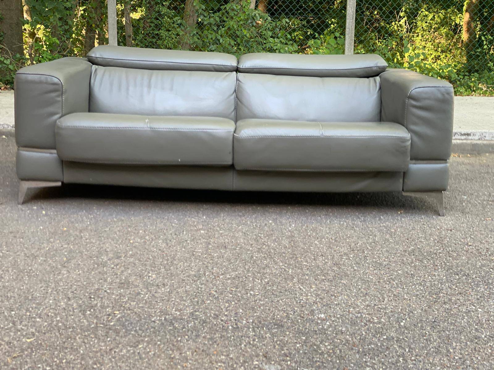 Canapé contemporain 3 places en cuir de buffle gris 200cm