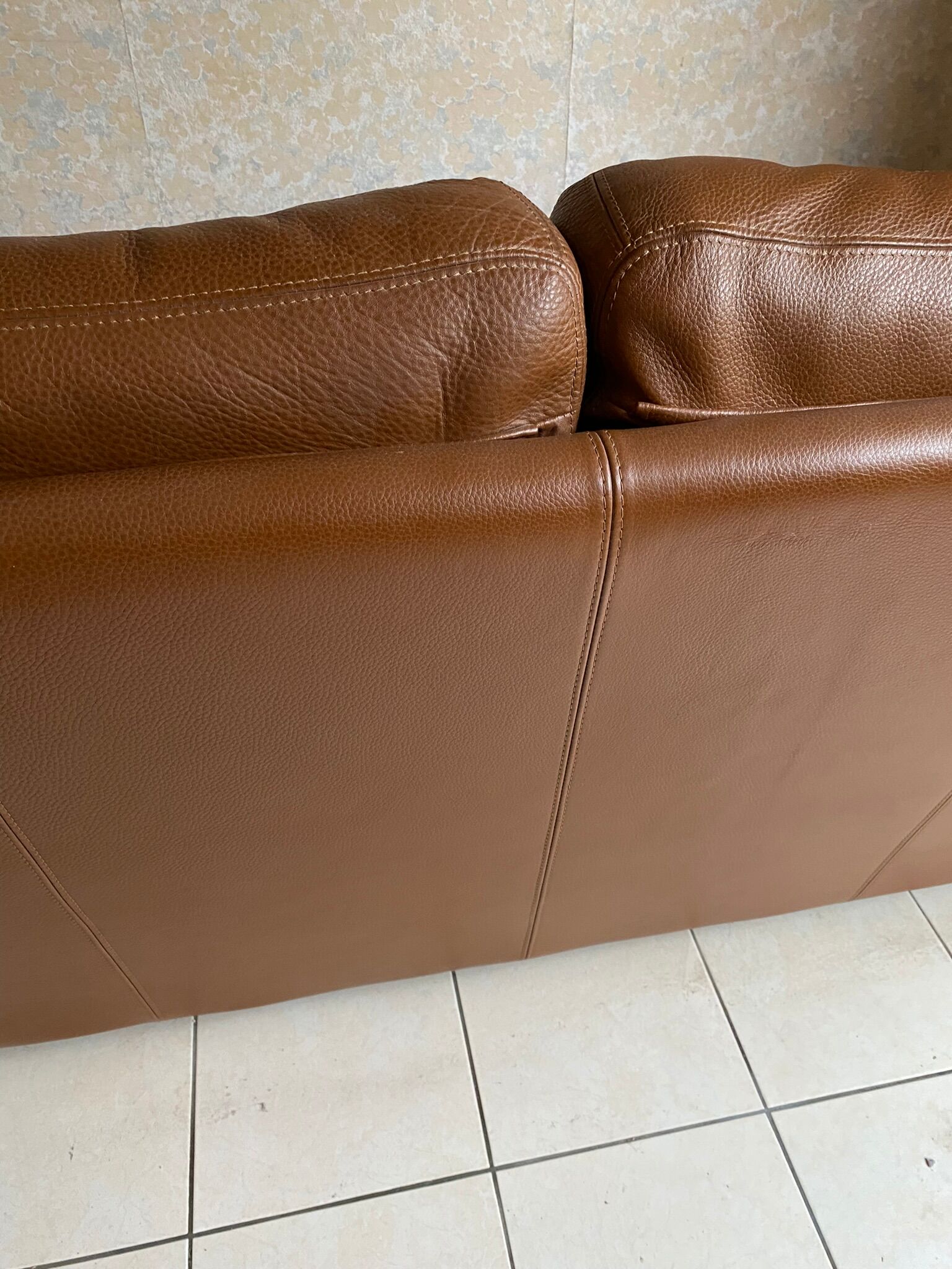 Vintage leather sofa 2 seater convertible caramel color