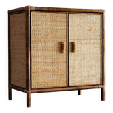 Cabinet vintage en rotin et en osier avec 2 portes