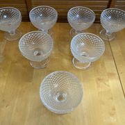 Set of 7 Glass Ice Cream Bowls Diamond Point France Vintage #E076