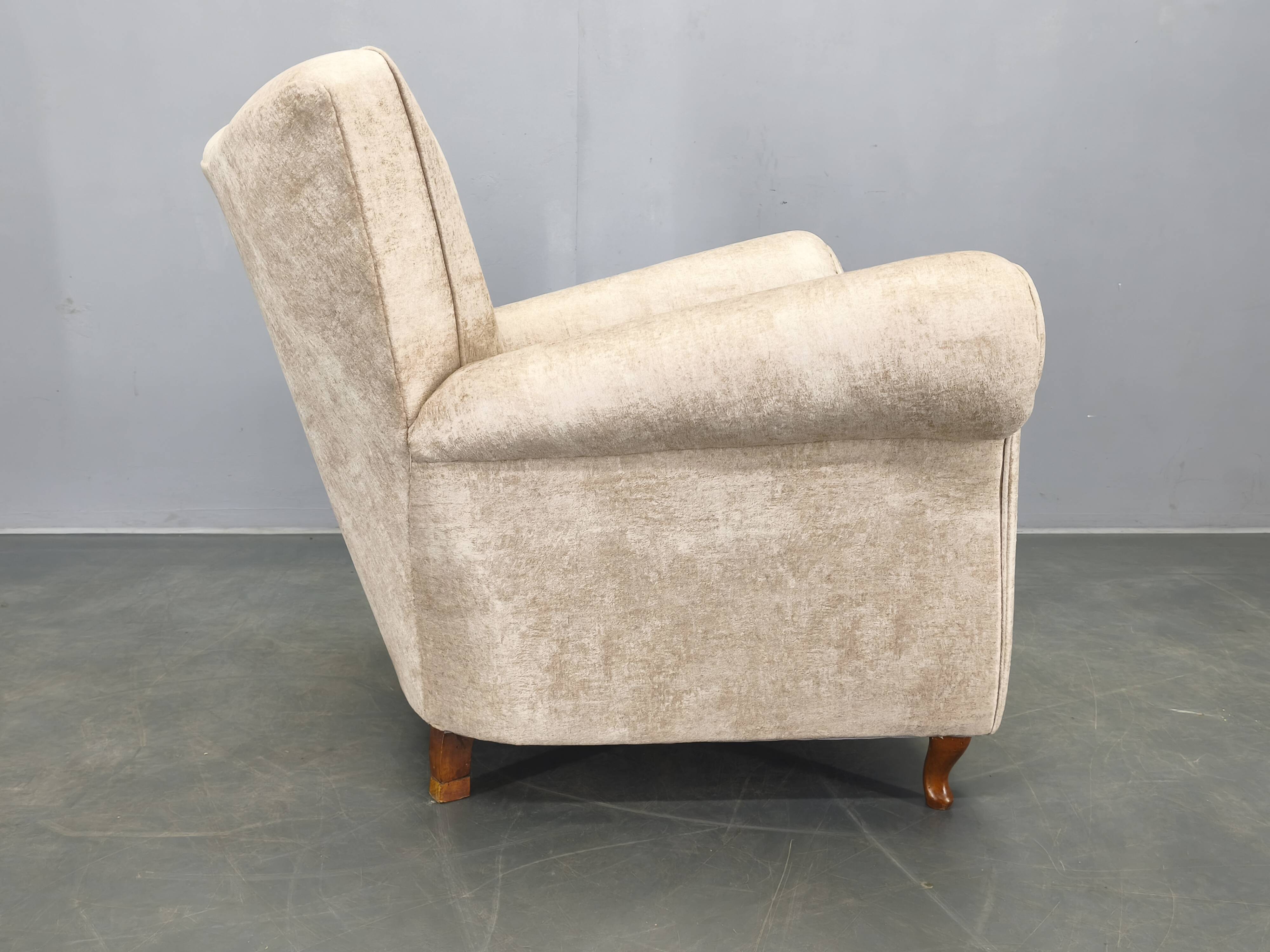 Italian Mid Century Velvet Lounge Armchair, 1950s
