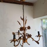 Gold metal chandelier with ear of wheat decor