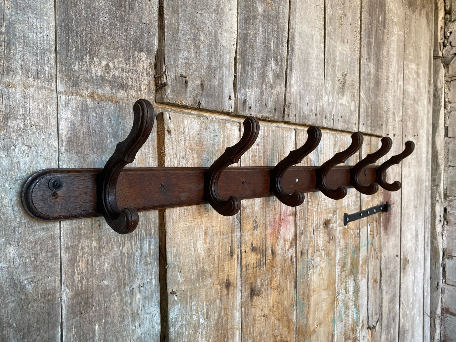 Porte Manteau Vestiaire Mural 6 Patères Bois Courbé Vintage #D740