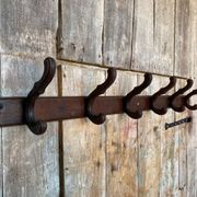 Wall-Mounted Coat Rack with 6 Curved Wooden Hooks Vintage #D740