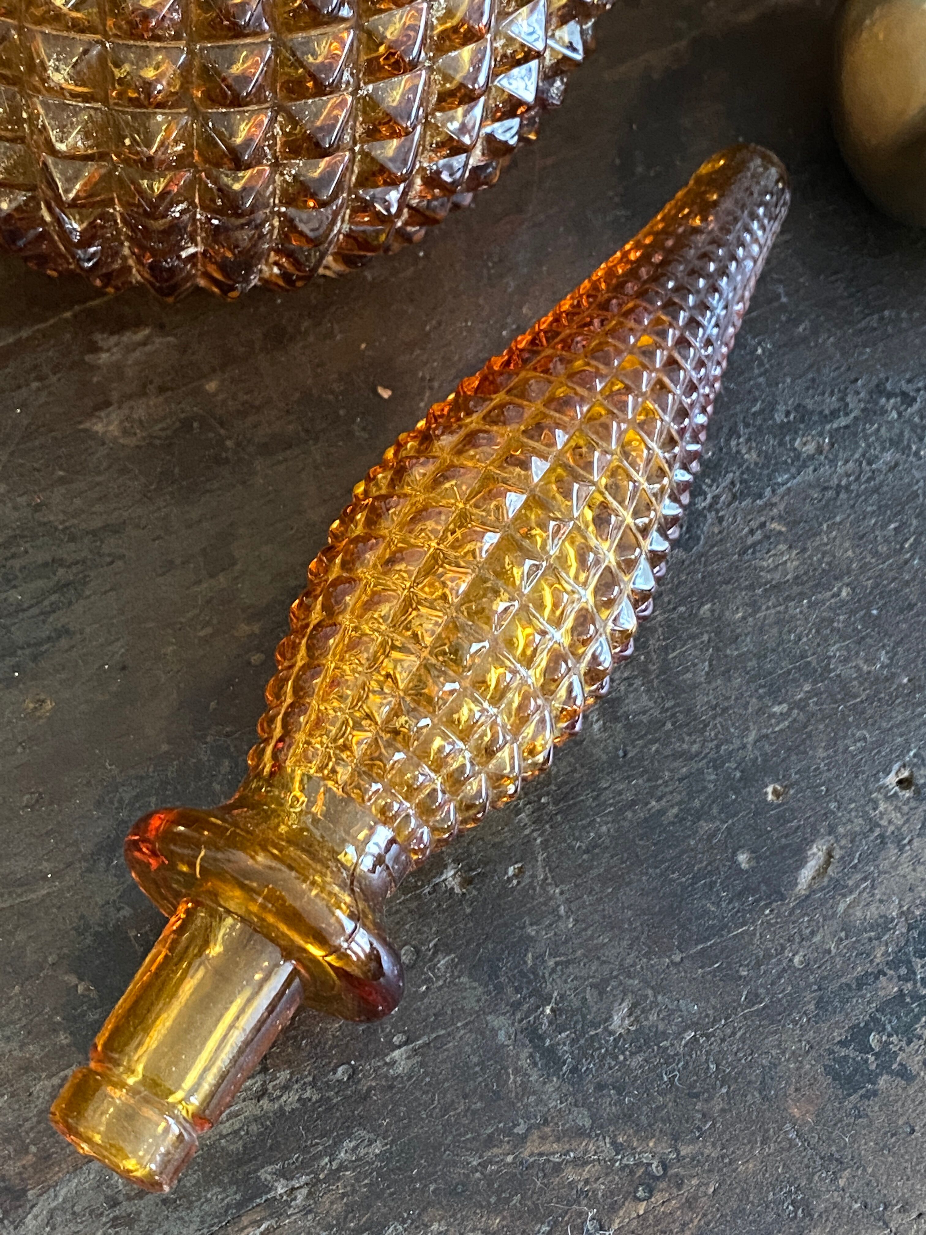 Vintage amber textured glass decanter