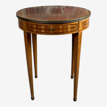 Pedestal table side table Louis XVI style veneer of precious wood marquetry