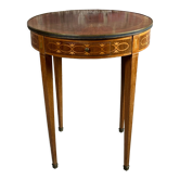 Pedestal table side table Louis XVI style veneer of precious wood marquetry