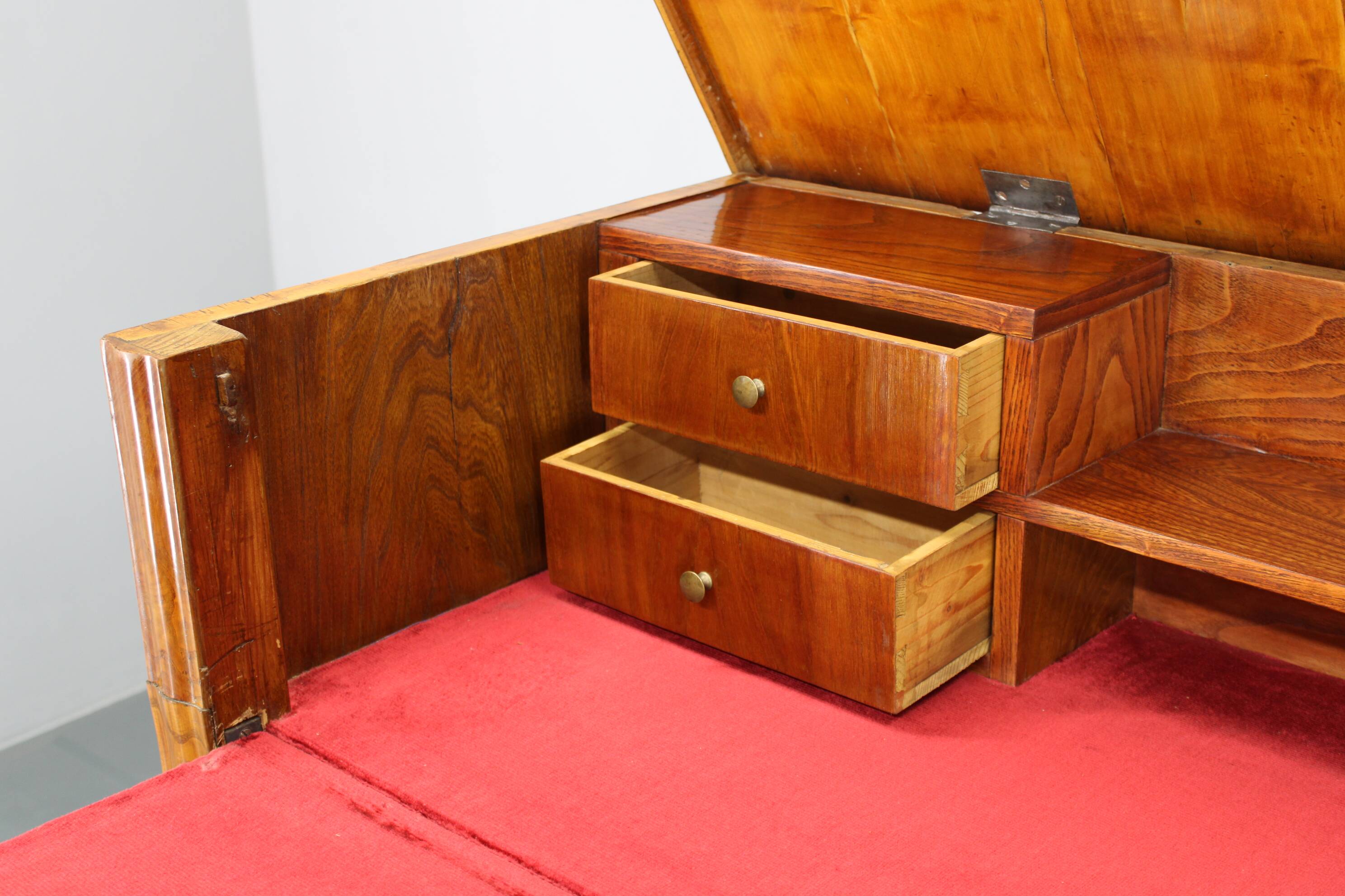 1930s Antique Cabinet with Writing Area in Walnut Finish ,Czechoslovakia