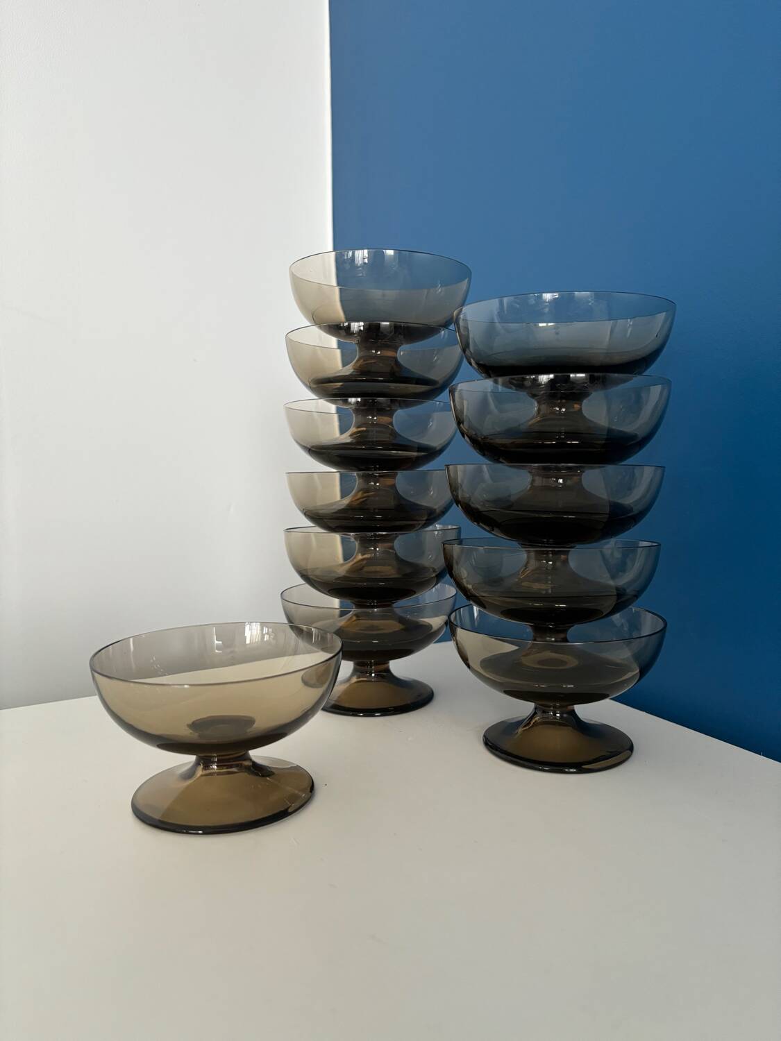 Set of 6 Vintage 1970s French Bistro Style Smoked Glass Sorbet Ice Cream Cups