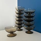 Set of 6 Vintage 1970s French Bistro Style Smoked Glass Sorbet Ice Cream Cups