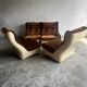 Airborne 1970s Modular 4-Seater Sofa — Brown Velvet Cushions with Cream ABS Shell