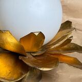 Opaline flower and brass wall lamp