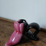 Bougeoir vintage en céramique rose et noir