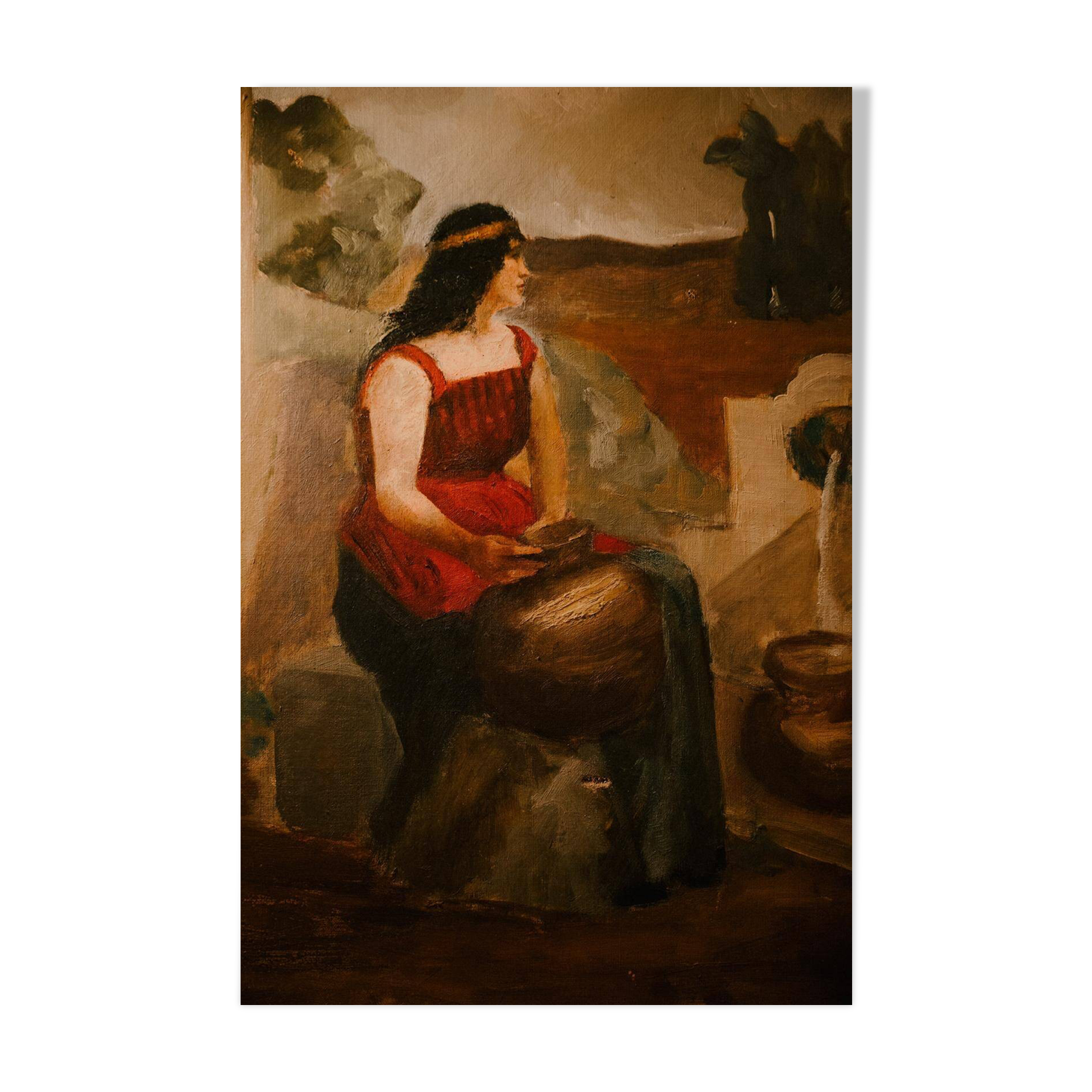 20th century painting - Woman at the fountain