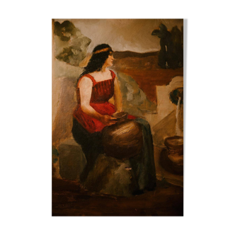 Tableau du XXe siècle - Femme à la fontaine