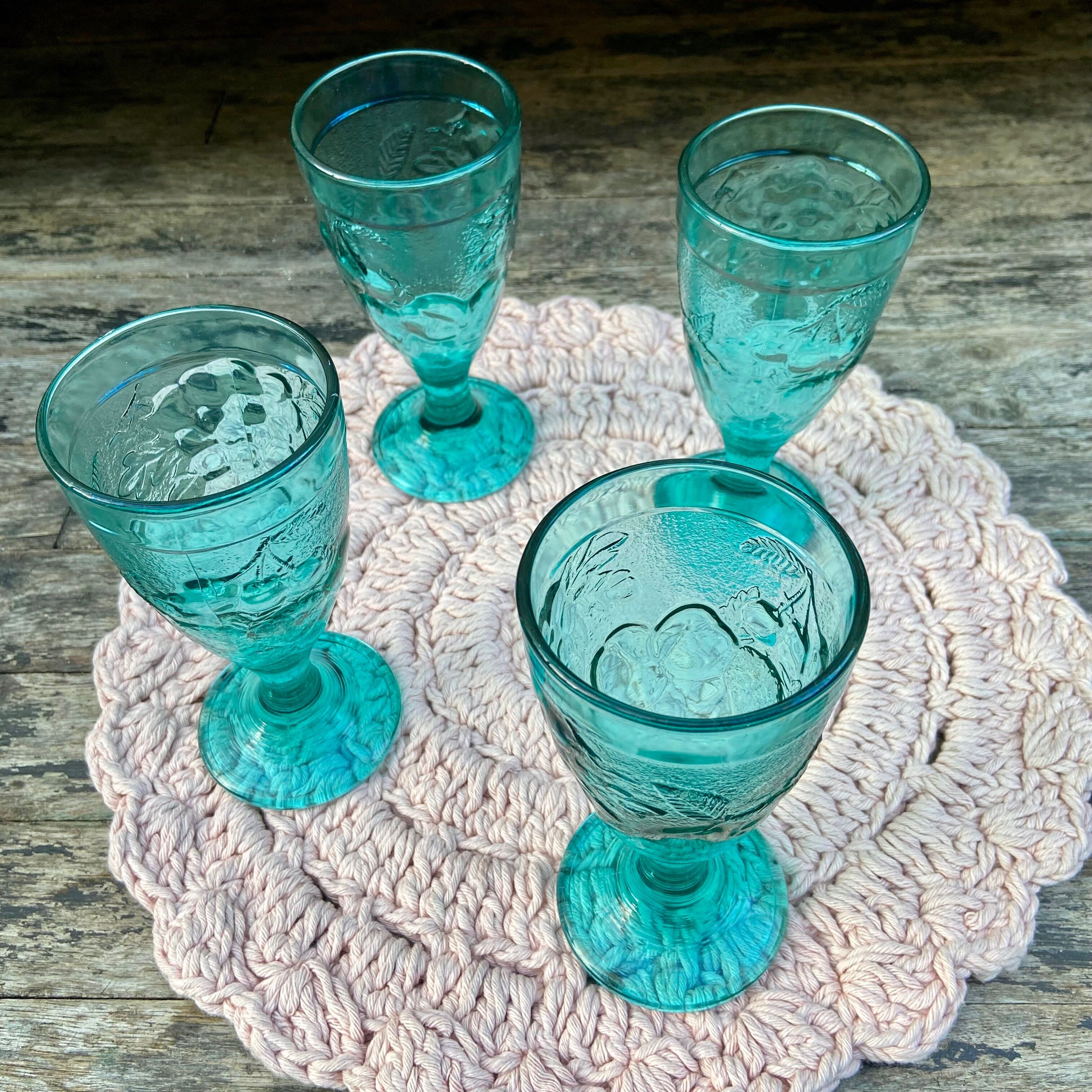 Set of 4 blue molded glass cups