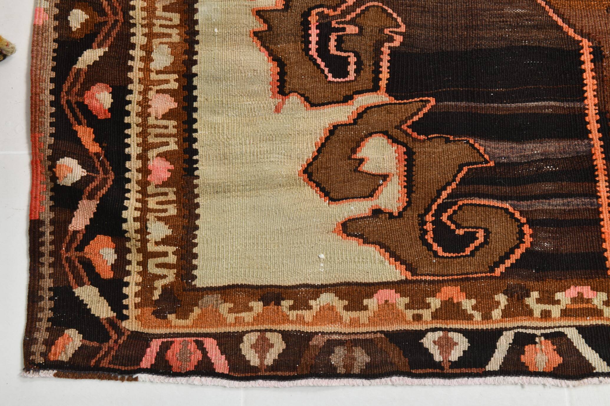 6x12 Handmade Wool Kilim Area Rug, 185x365Cm