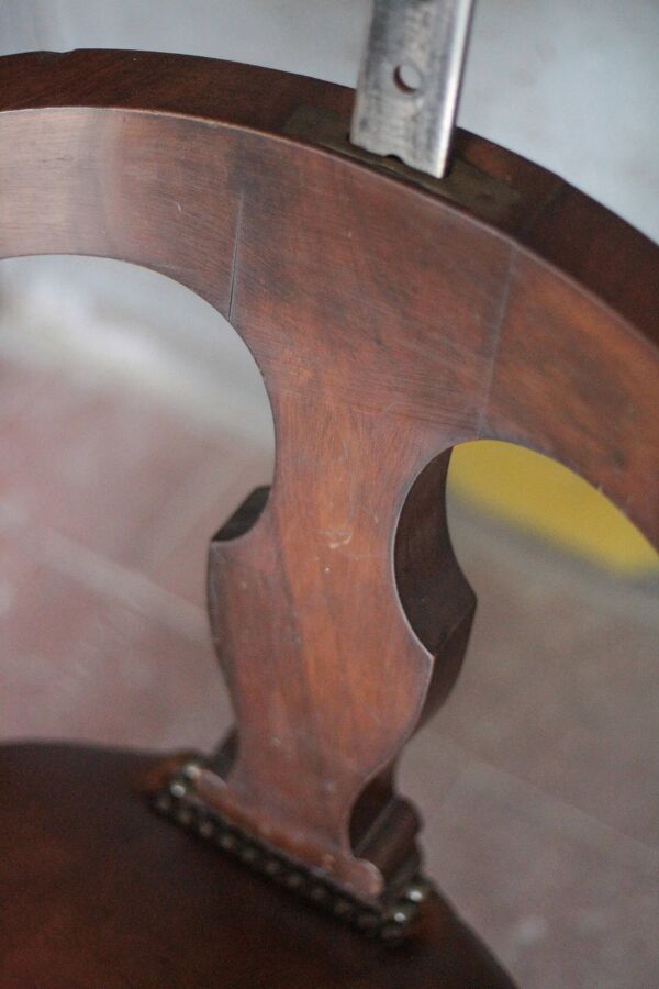 Fauteuil de Barbier bois et cuir appui-tête réglable, fauteuil de bureau